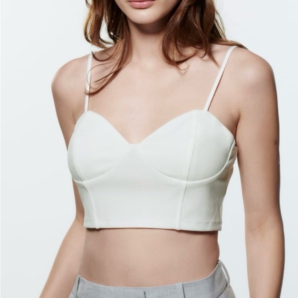 Zara Strap Crop Top Size S White Pre Owned